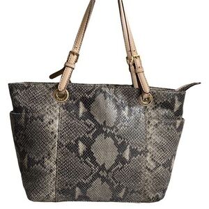 Michael kors python print gray leather tote bag